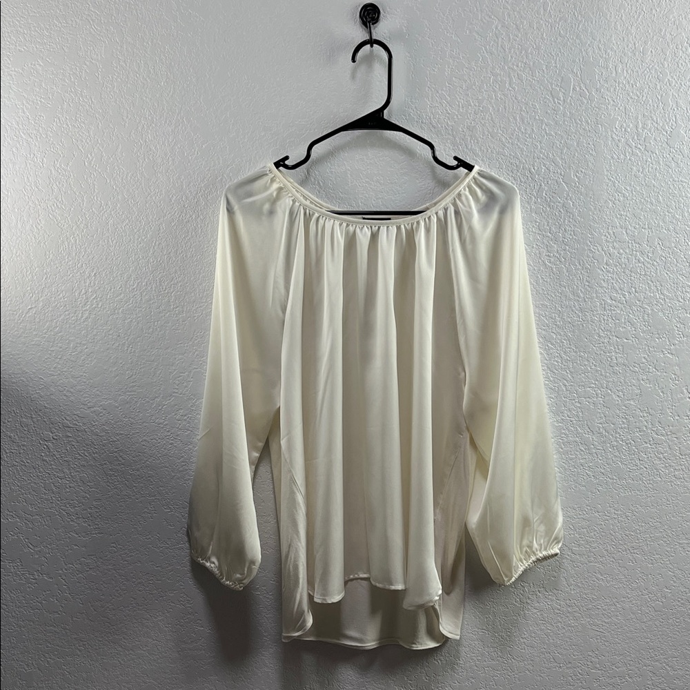 Ann Taylor Women’s Cream Peasant Blouse Sz L Lightweight Flowy Business Chic